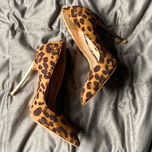 Leopard Print Faux Suede Stiletto with Gold Heel
